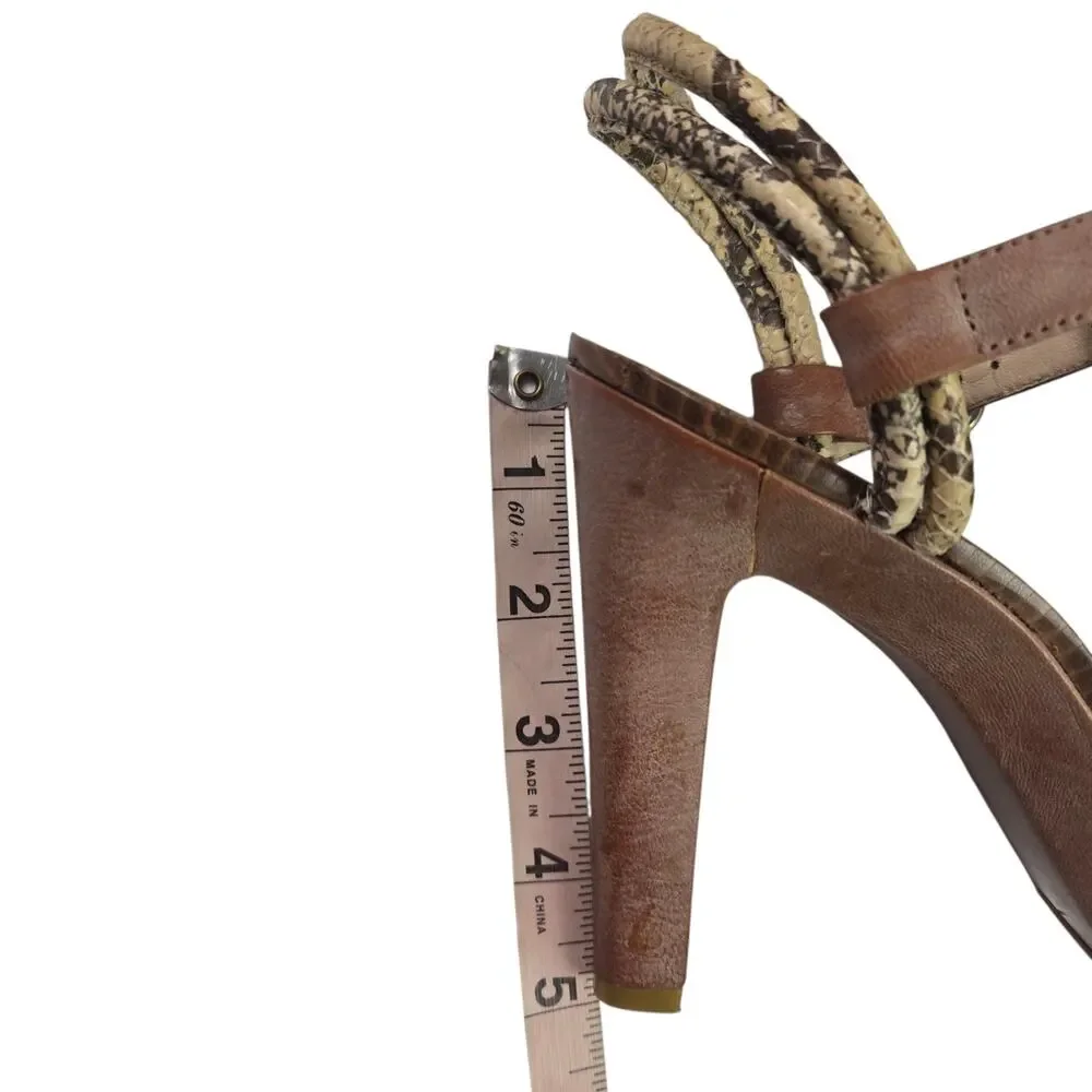 Coach Simona Heel Sandal SZ 7 Snake Waxy Leather Neutral Beige Platform Strappy